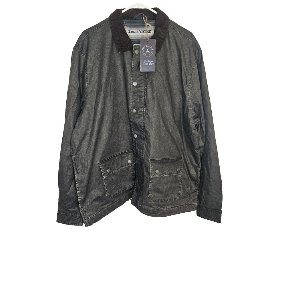 Tailor Vintage Men's‎ XXL Heritage Coated Jacket Phantom Black Cord Collar NWT